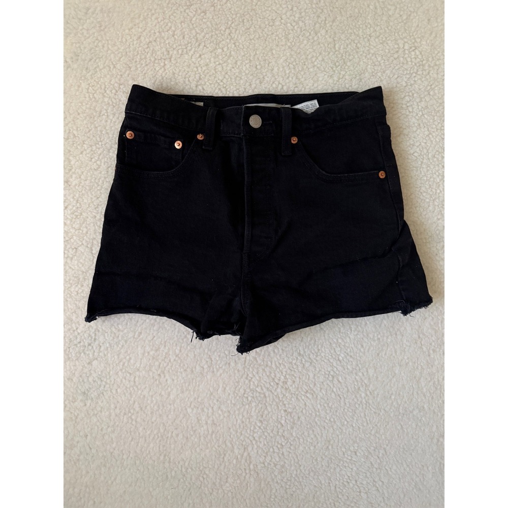Levis Ribcage Denim Shorts Womens 27 Black High Rise Button Fly Cutoff Stretch